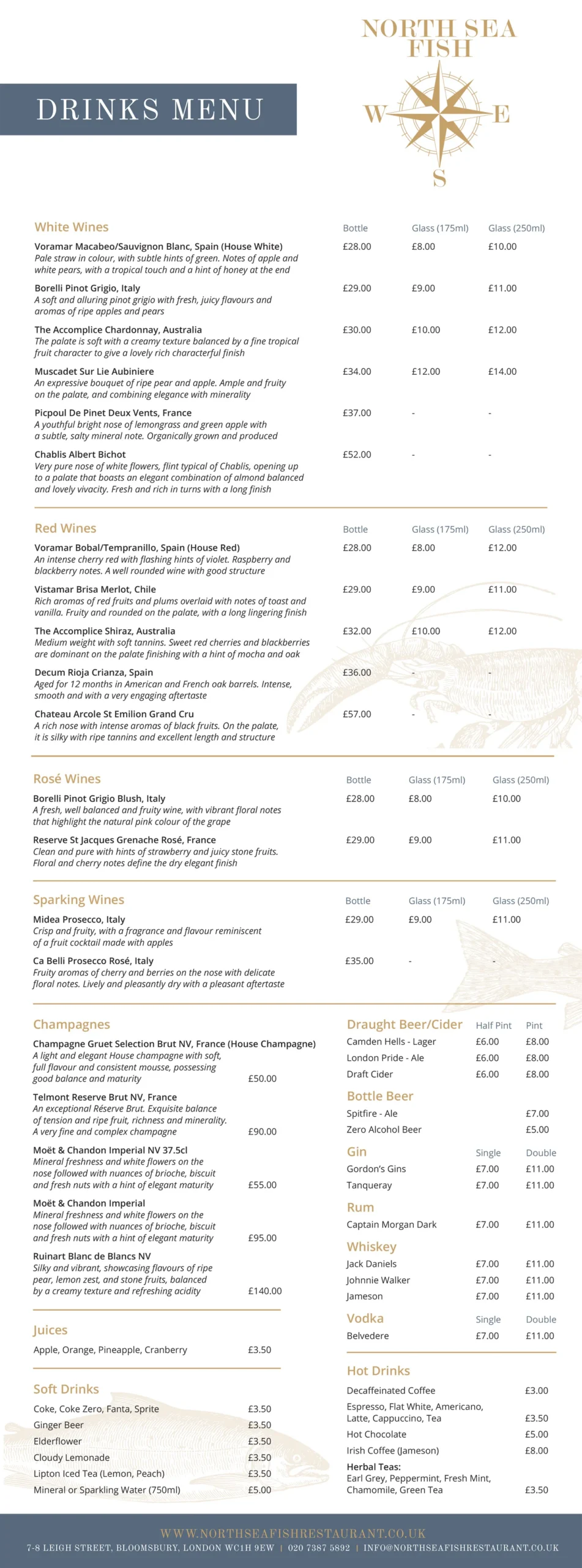 North Sea Fish Restaurant Carte des vins